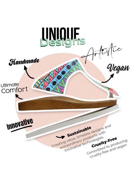 Kadın Vegan Deri Çok Renkli Parmak Arası Terlik - Colors of Patterns Tasarım