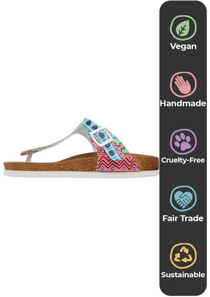Kadın Vegan Deri Çok Renkli Parmak Arası Terlik - Colors of Patterns Tasarım