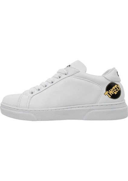 Unisex Çocuk Vegan Deri Beyaz Sneakers - Warner Bros Best of Tweety and Sylvester Tasarım