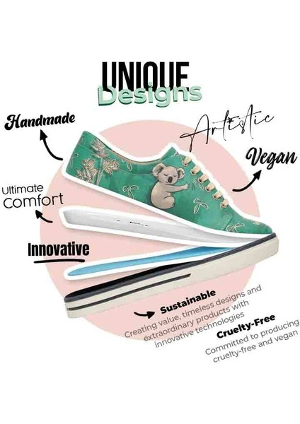 Kadın Vegan Deri Yeşil Sneakers - Koala Hug Tasarım fırsatları