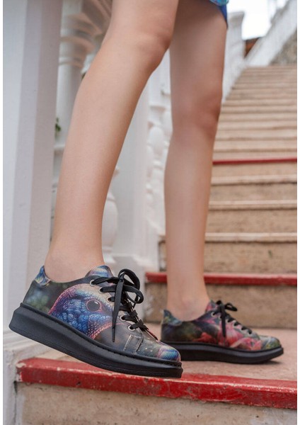 Kadın Vegan Deri Siyah Sneakers - Magnificent Tasarım