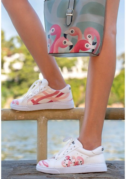 Kadın Vegan Deri Beyaz Sneakers - Pink Paradise Tasarım