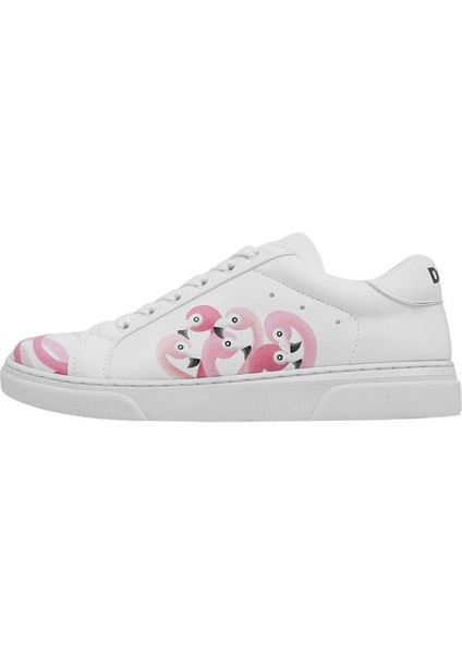 Kadın Vegan Deri Beyaz Sneakers - Pink Paradise Tasarım indirimleri