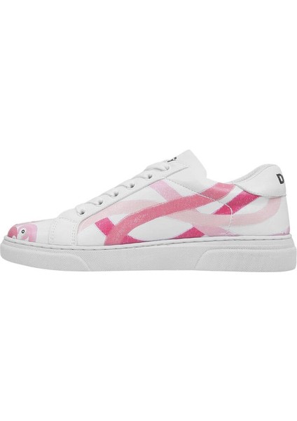Kadın Vegan Deri Beyaz Sneakers - Pink Paradise Tasarım