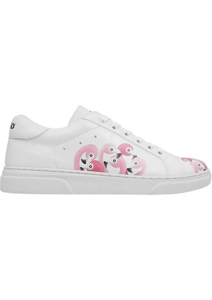 Kadın Vegan Deri Beyaz Sneakers - Pink Paradise Tasarım
