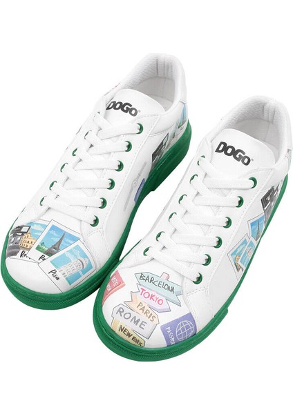 Kadın Vegan Deri Beyaz Sneakers - Ready to Travel Tasarım