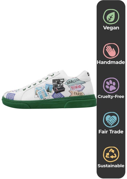 Kadın Vegan Deri Beyaz Sneakers - Ready to Travel Tasarım