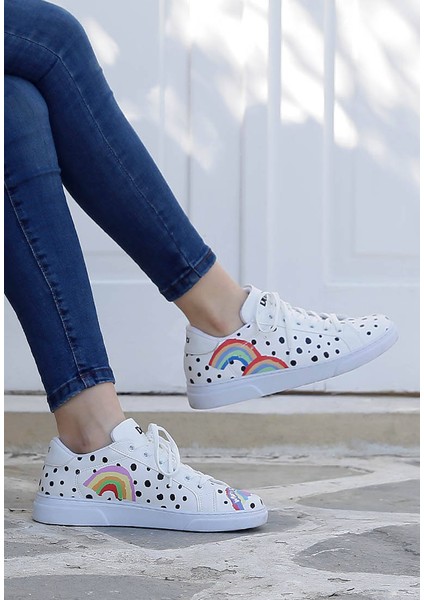 Kadın Vegan Deri Beyaz Günlük Sneakers - More Self Love Tasarım