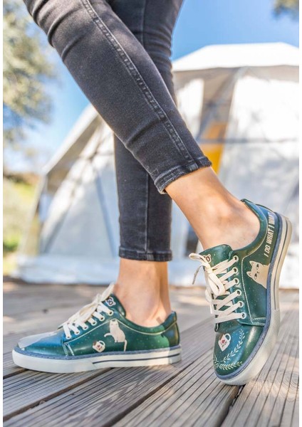 Kadın Vegan Deri Yeşil Günlük Sneakers - I Do What I Want Tasarım fiyatları