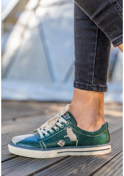 Kadın Vegan Deri Yeşil Günlük Sneakers - I Do What I Want Tasarım modelleri