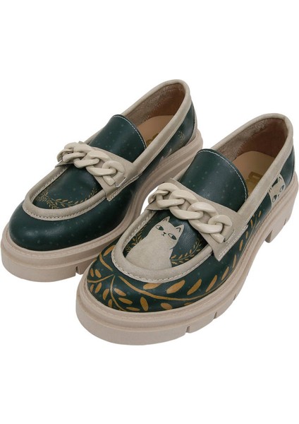 Kadın Vegan Deri Yeşil Loafer - I Do What I Want Tasarım