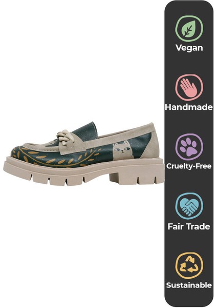 Kadın Vegan Deri Yeşil Loafer - I Do What I Want Tasarım