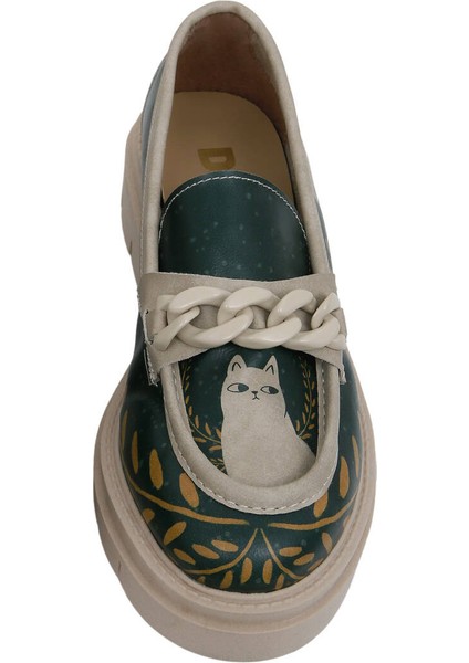 Kadın Vegan Deri Yeşil Loafer - I Do What I Want Tasarım