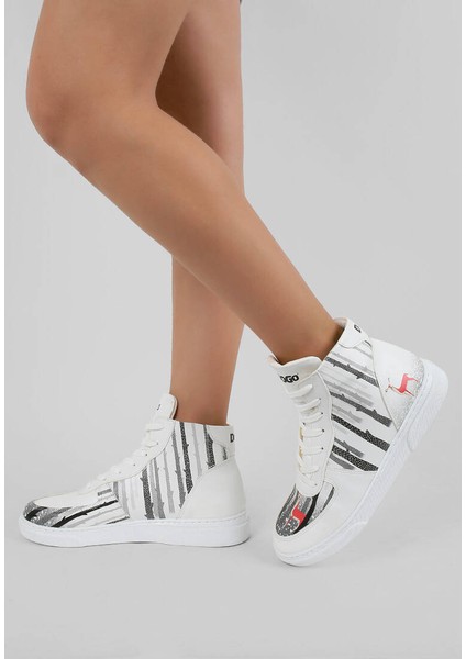 Kadın Vegan Deri Beyaz High Sneakers - You're the Colour of My Life Tasarım