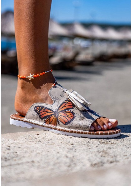 Kadın Vegan Deri Bej Terlik - Fly with Your Own Wings Tasarım