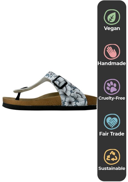Kadın Vegan Deri Mavi Terlik - Life is Beautiful Tasarım