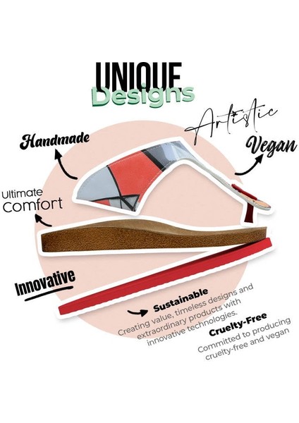 Kadın Vegan Deri Çok Renkli Terlik - Cubic Faces Tasarım