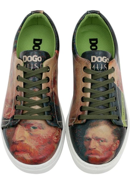 Kadın Vegan Deri Yeşil Sneakers - Vincent van Gogh Self Portrait Muse Tasarım modelleri