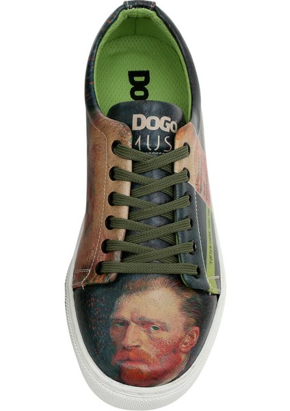 Kadın Vegan Deri Yeşil Sneakers - Vincent van Gogh Self Portrait Muse Tasarım indirimleri