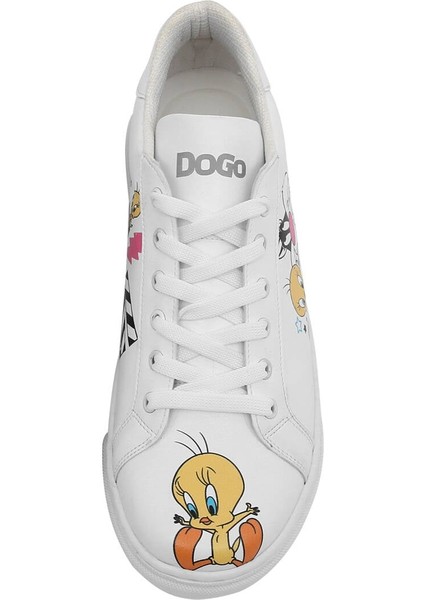 Kadın Vegan Deri Beyaz Sneakers - Best of Tweety and Sylvester Tasarım