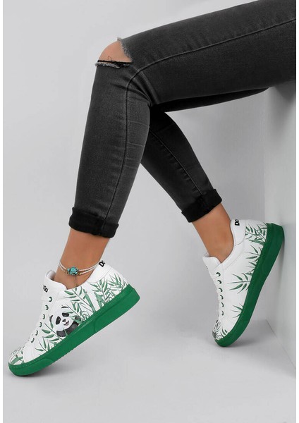 Kadın Vegan Deri Beyaz Sneakers - Bamboo Lover Tasarım