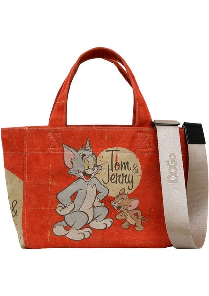 Kadın Vegan Turuncu Medium Tote Bag - Warner Bros Tom & Jerry Tasarım