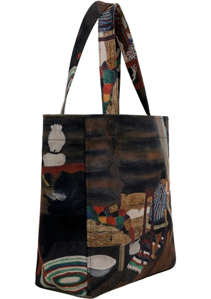 Kadın Vegan Çok Renkli Large Tote Bag - Family Time Tasarım