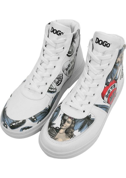 Kadın Vegan Deri Beyaz High Sneakers - Love Me Tasarım fırsatları