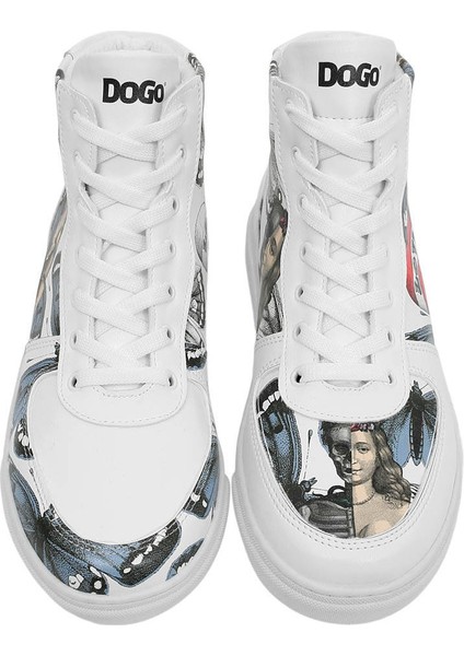Kadın Vegan Deri Beyaz High Sneakers - Love Me Tasarım indirimleri
