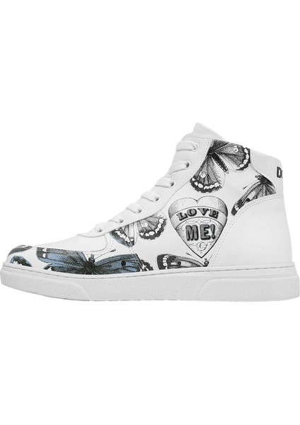 Kadın Vegan Deri Beyaz High Sneakers - Love Me Tasarım