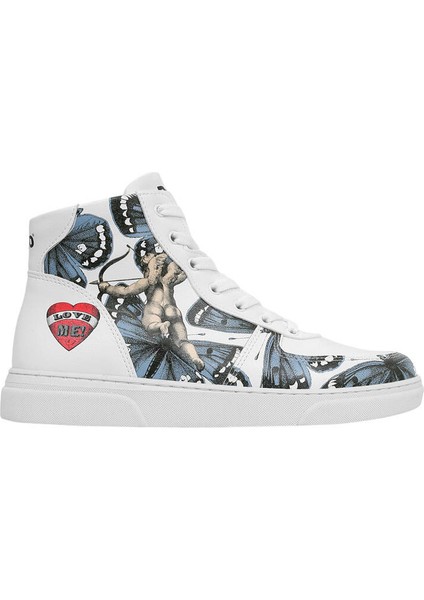 Kadın Vegan Deri Beyaz High Sneakers - Love Me Tasarım