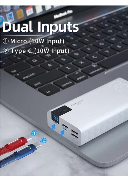 A19 Dijital Ekranlı Powerbank 30.000 Mah Hızlı Şarj - Beyaz 109008