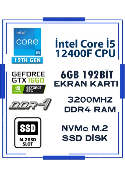 Zeus GTX50 I5-12400F 16GB 512GB M.2 Ssd+1tb HDD GTX1660 6gb 192BIT Sıvı Soğutmalı Oyuncu Masaüstü Bilgisayar