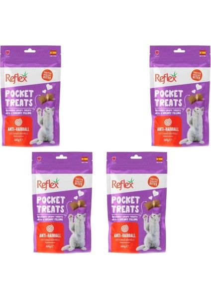 Pocket Treats Tüy Yumağı Kontrolü Yetişkin Kedi Ödül Maması 60 gr x 4 Adet