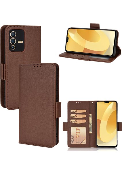 Vivo V23 Pro Kart Yuvaları Için Kılıf Tutucu Cüzdan Yan Toka Manyetik Pu (Yurt Dışından)