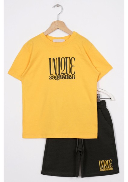 Yazı Baskılı Hardal Renk Erkek Cocuk Sortlu Takım