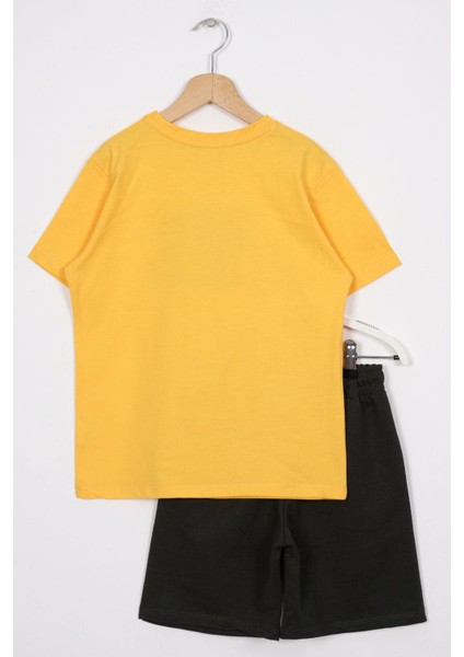 Yazı Baskılı Hardal Renk Erkek Cocuk Sortlu Takım modelleri