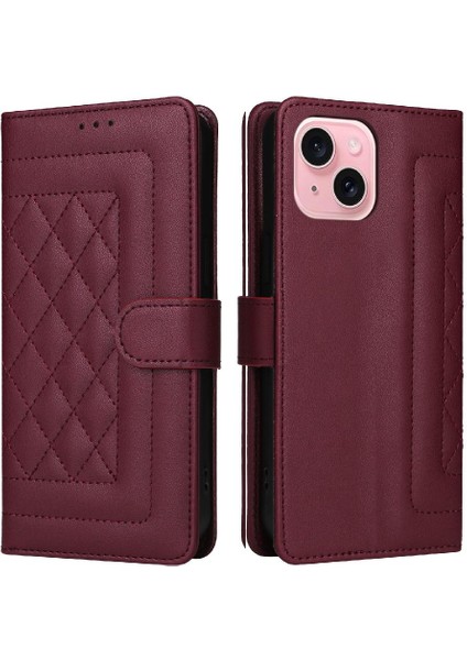 Iphone 15 Için Flip Case Deri Kılıf Cüzdan Darbeye Basit Iş (Yurt Dışından)