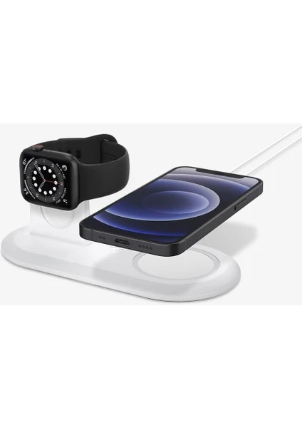 MagFit iPhone & Apple Watch için Stand Dock Şarj Ünitesi Duo 2in1 White - AMP02797