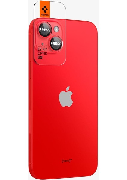 iPhone 15 / 15 Plus / 14 / 14 Plus Kamera Lens Camı Koruyucu Glas.tR EZ Fit Optik Pro (2 Adet) Red - AGL05605