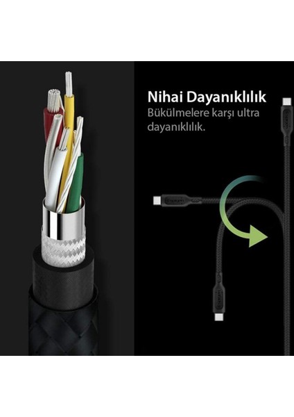 USB-C to USB-C 1 Metre Kevlar Kablo 100W Güç / PPS 2.0 Super Hızlı Şarj / Data Type-C Kurşun Geçirmez Örgü Ekstra Dayanıklı DuraSync C10C3 White - 000CA25706