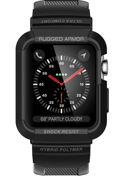 Apple Watch 42mm (Seri 3/2/1) Kılıf & Kordon Kayış Rugged Armor Pro Black - 059CS22408