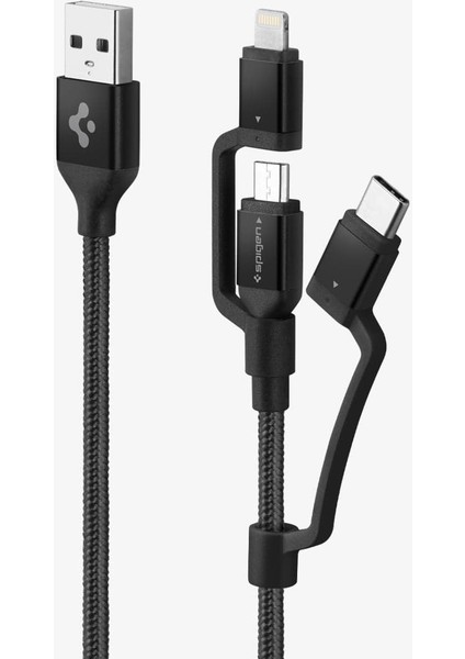 Essential 3in1 Lightning + USB-C + Micro USB (1.5 Metre) MFI Lisanslı Dayanıklı Naylon Örgü Şarj/Data Kablosu C10i3 Black - 000CB22774