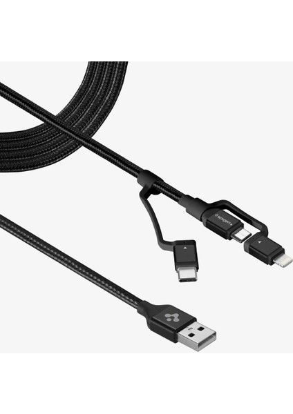 Essential 3in1 Lightning + USB-C + Micro USB (1.5 Metre) MFI Lisanslı Dayanıklı Naylon Örgü Şarj/Data Kablosu C10i3 Black - 000CB22774