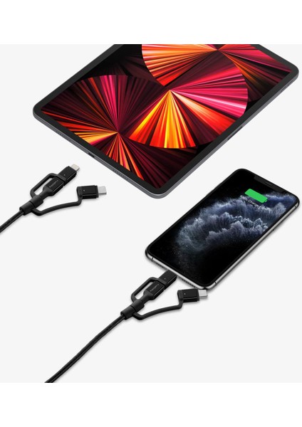 Essential 3in1 Lightning + USB-C + Micro USB (1.5 Metre) MFI Lisanslı Dayanıklı Naylon Örgü Şarj/Data Kablosu C10i3 Black - 000CB22774