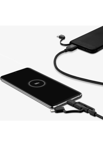 Essential 3in1 Lightning + USB-C + Micro USB (1.5 Metre) MFI Lisanslı Dayanıklı Naylon Örgü Şarj/Data Kablosu C10i3 Black - 000CB22774