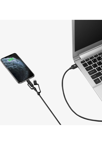 Essential 3in1 Lightning + USB-C + Micro USB (1.5 Metre) MFI Lisanslı Dayanıklı Naylon Örgü Şarj/Data Kablosu C10i3 Black - 000CB22774