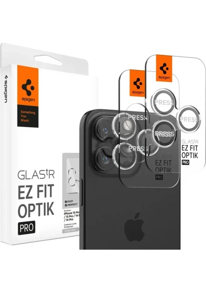 iPhone 16 Pro Max / 16 Pro / 15 Pro Max / 15 Pro / 14 Pro Max / 14 Pro Kamera Lens Camı Koruyucu Glas.tR EZ Fit Optik Pro (2 Adet) Crystal Clear - AGL06914