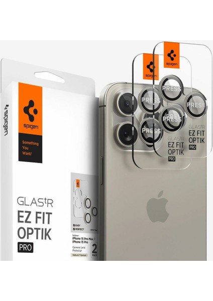 iPhone 16 Pro Max / 16 Pro / 15 Pro Max / 15 Pro / 14 Pro Max / 14 Pro Kamera Lens Camı Koruyucu Glas.tR EZ Fit Optik Pro (2 Adet) Natural Titanium - AGL07163