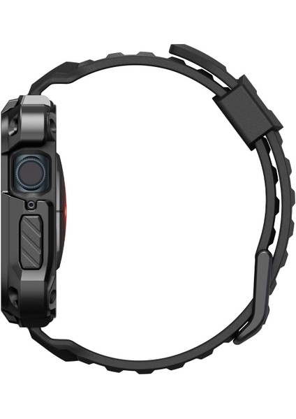 Apple Watch 45mm (Seri 9/8/7) Kılıf & Kordon Kayış Tough Armor Pro Black - ACS05237